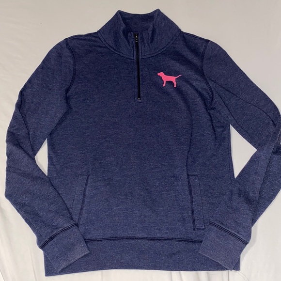 PINK Navy and Pink 1/4 Zip Pullover - Picture 1 of 2